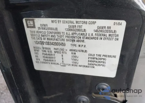 2004 GMC Envoy Sle из США, поврежденный, VIN 1GKDS13S342306459